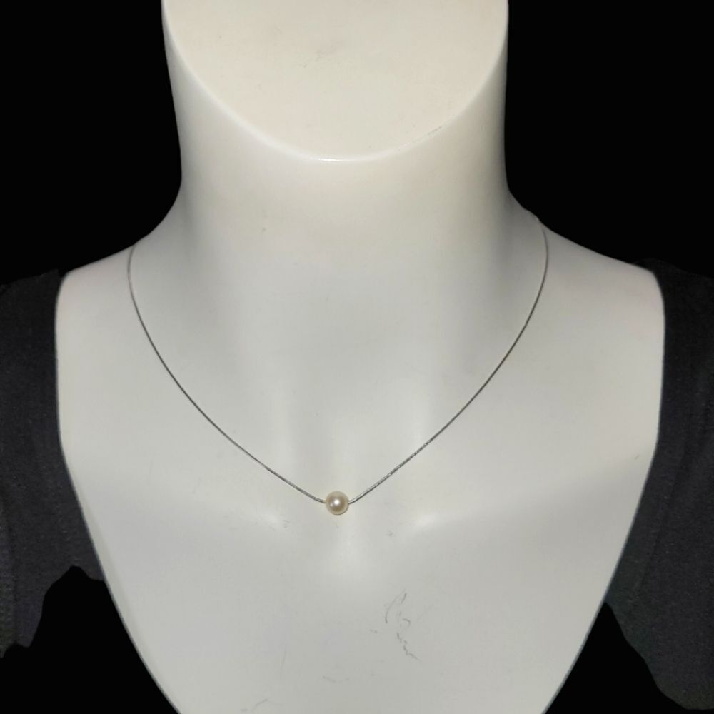 Sterling Silver Chain with one Pearl  10" Long